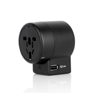 Giftsdepot - Travel Adapter With Smart IC, USB Port, Black Color, Malaysia