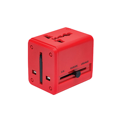 GMG1008 Cali Travel Adapter with 2 USB 1 Giftsdepot Cali Travel Adapter view red