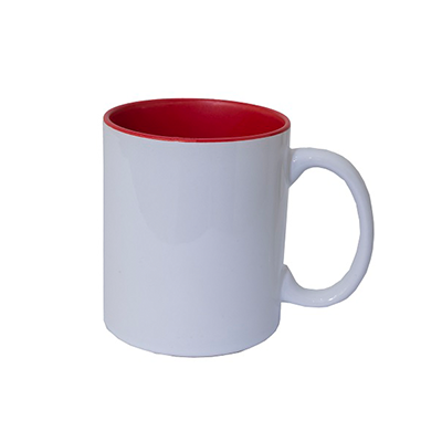 Giftsdepot - Colored Coated Ceramic Mug II, White-Red Color, Malaysia