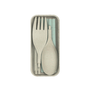 Giftsdepot - Foldable Eco Cutlery Set, wheat straw + PP, Green Color, Malaysia
