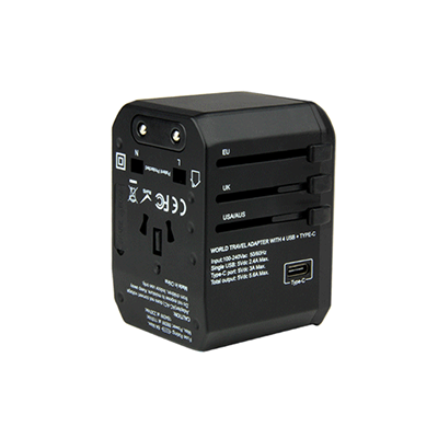 Giftsdepot - Evo Travel Adapter, Black Color, Type-C, 4 USB Port, Malaysia