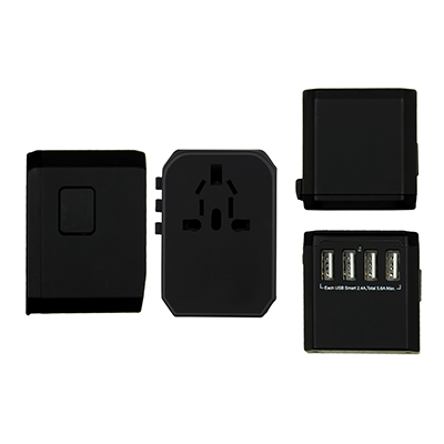 Giftsdepot - Evo Travel Adapter, Black Color, Type-C, 4 USB Port, All Details, Malaysia