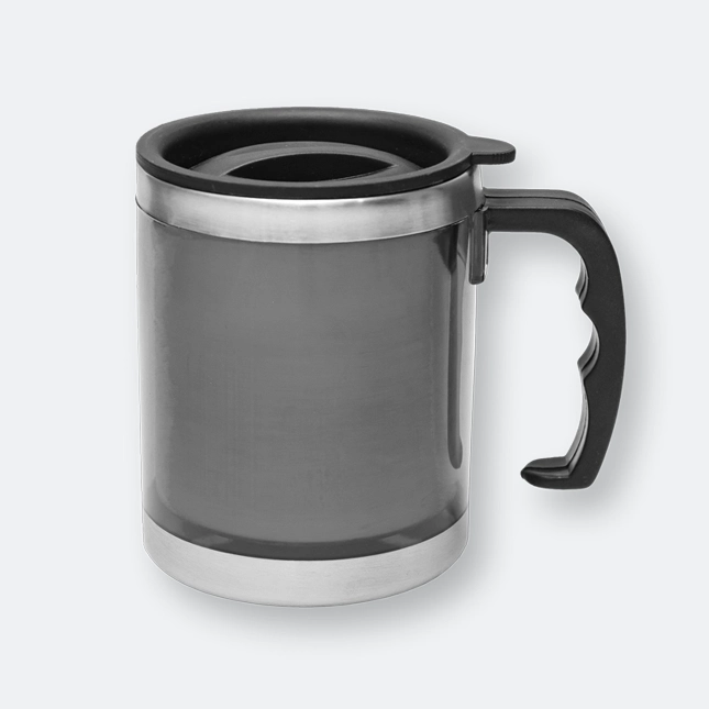 GMG1002_Mobile_Stainless_Steel_Auto_Mug_(450ml)_BLACK Mobile stainless steel auto mug with handle in black and silver finish