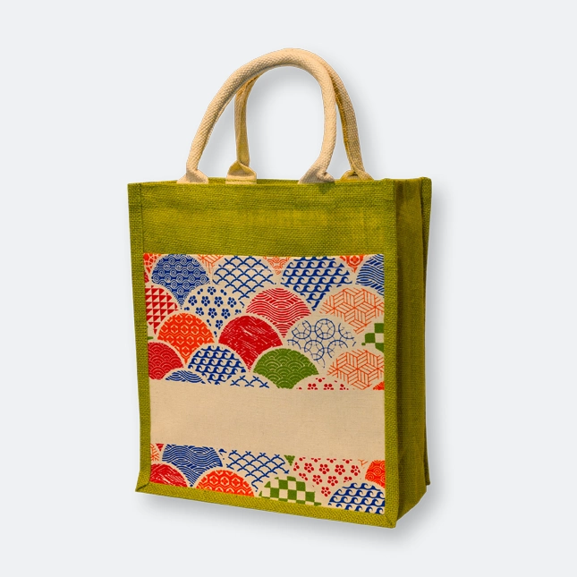 GMG1048_jute_bag_(islamic)_Lime Green GMG5074 Laminated Jute Bag 7 (pattern)