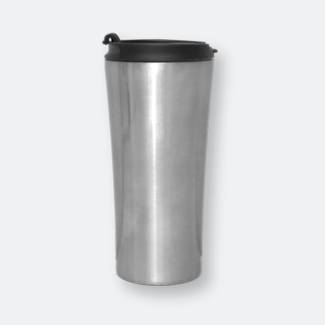 fico stainless steel tumbler with black lid and sleek silver body