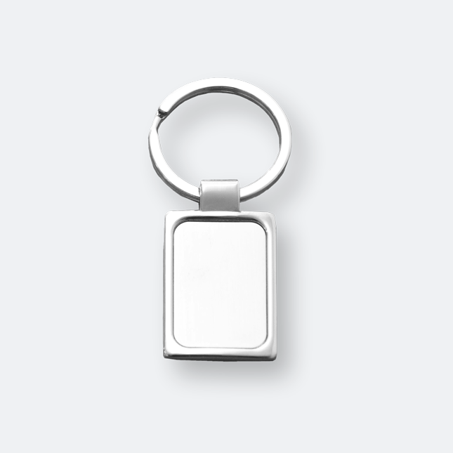 veni metal keychain with rectangular silver body and smooth finish