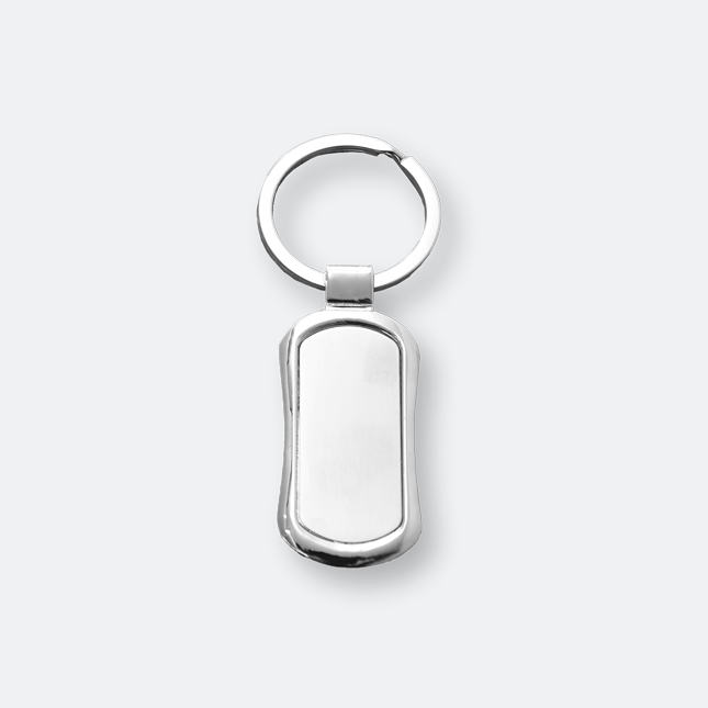 miko metal keychain with slim contoured silver body and smooth finish