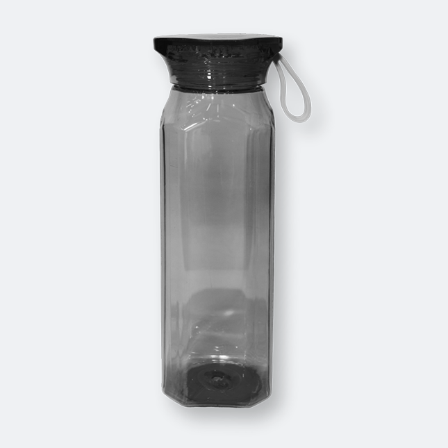 gushy sport bottle in black with carry strap and plastic body design