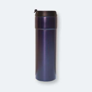 GMG2023_Swishy_Stainless_Steel_Bottle_Navy swishy stainless steel tumbler in navy and brown with roller print design
