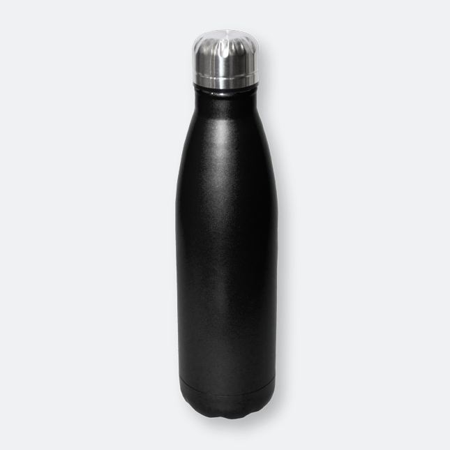 gushly stainless steel bottle in black with silver cap