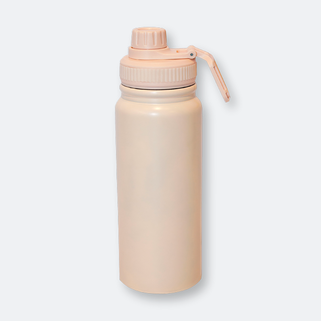 blimsy stainless steel bottle with secure handle lid in beige color
