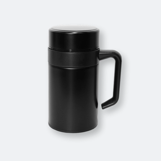 plibbo stainless steel mug with handle and lid in black finish
