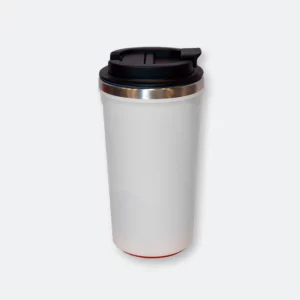 gnoozy stainless steel tumbler in white with black lid