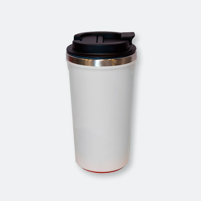 gnoozy stainless steel tumbler in white with black lid