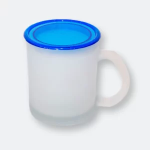 climpo frosted mug with colorful lid and logo-ready surface