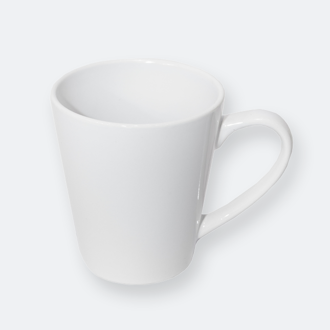 driblo shape ceramic mug with white coated finish for logos