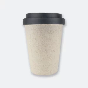 muse coffee cup with black lid and wheat straw body in eco finish