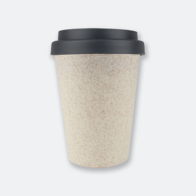 GIH2148_MUSE_Coffee_Cup_M133_BLACK muse coffee cup with black lid and wheat straw body in eco finish