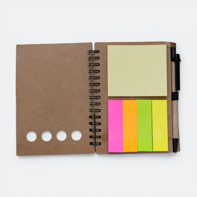 GMG3203_Kavro_Eco_Notepad_with_Pen_sticky_Open GMG3203 Kavro Eco Notepad with Pen (sticky)