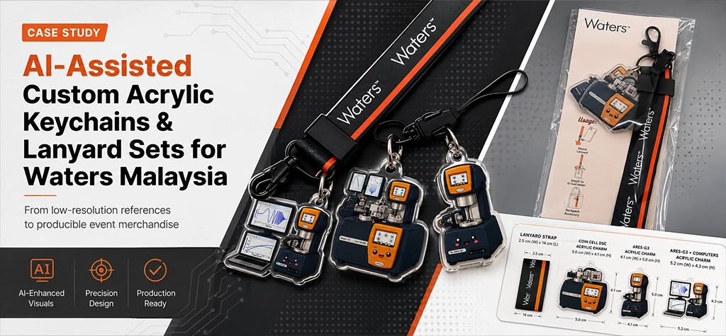 Custom acrylic keychains and short lanyard sets for waters malaysia