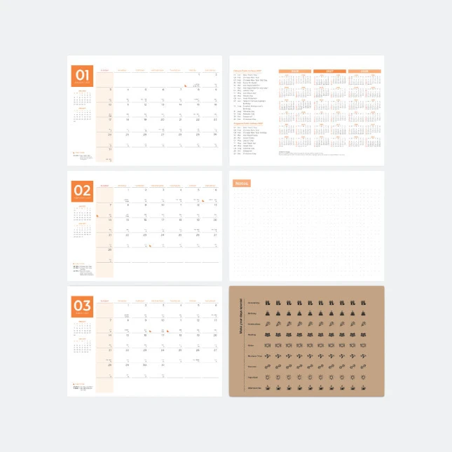 CAL_030_KALERGO_Calendar_2027_orange_all_months Cal030 kalergo calendar 2027