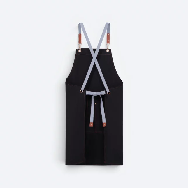 Ap05 unisex apron with multiple pockets black back view