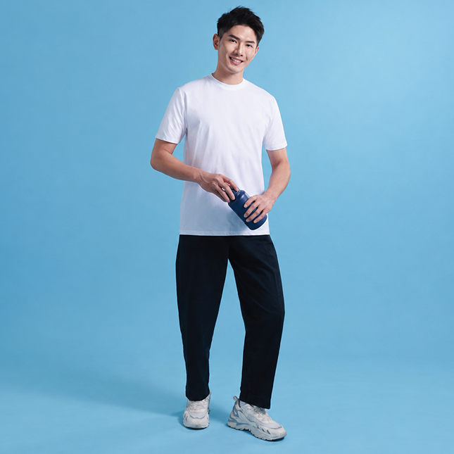 AX03 Axton Polyester (Cotton Feel) Basic T-Shirt Model 1 Ax03 axton polyester (cotton feel) basic t-shirt worn by model