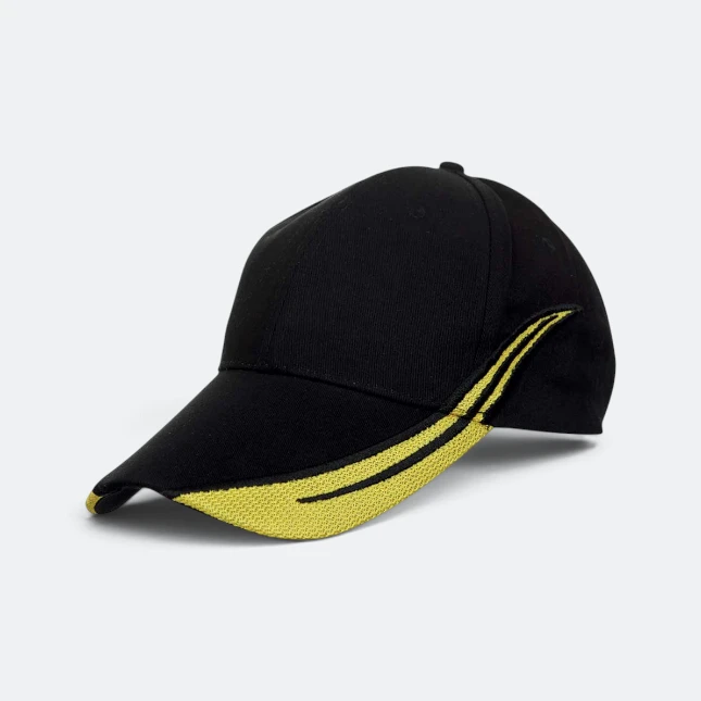 Cp12 cotton baseball cap contrast two-tone black-golden yellow colour view