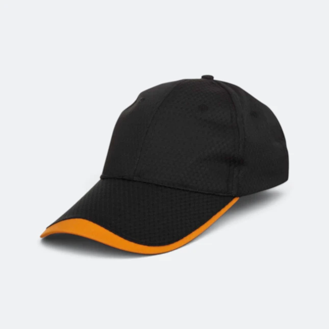 Cp13 polyester baseball cap two-tone black-orange colour view