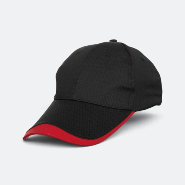 Cp13 polyester baseball cap two-tone black-red colour view