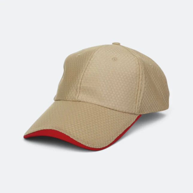 Cp13 polyester baseball cap two-tone khaki-red colour view