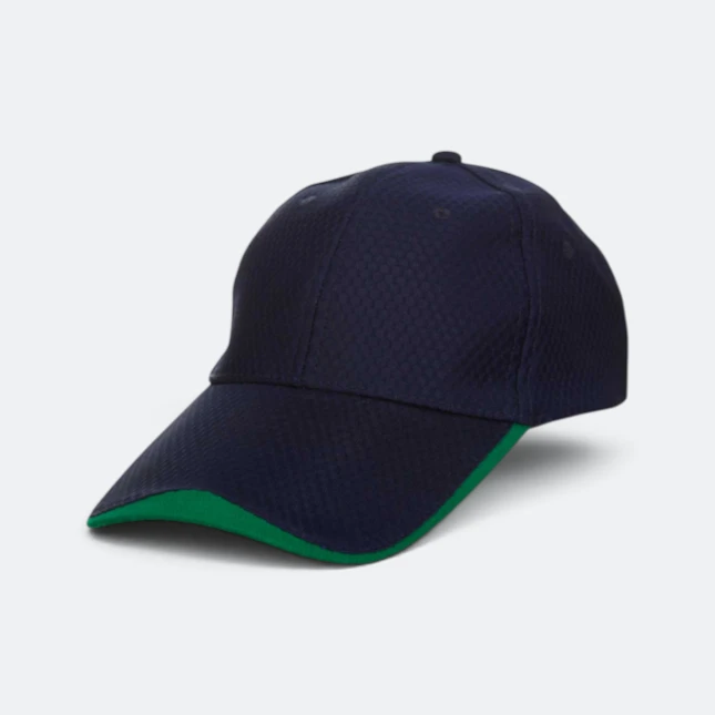Cp13 polyester baseball cap two-tone navy-green colour view