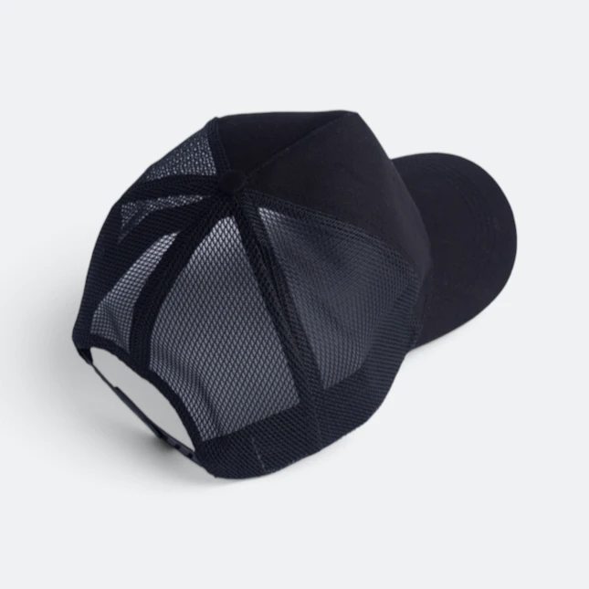 Cp26 cotton trucker cap black back view