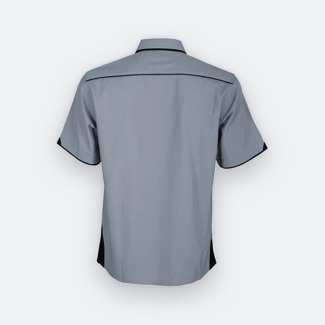 F116 Corporate Uniform Short Sleeve Shirt Hidden Pocket Dark Grey F116 corporate uniform short sleeve shirt hidden pocket dark grey back view