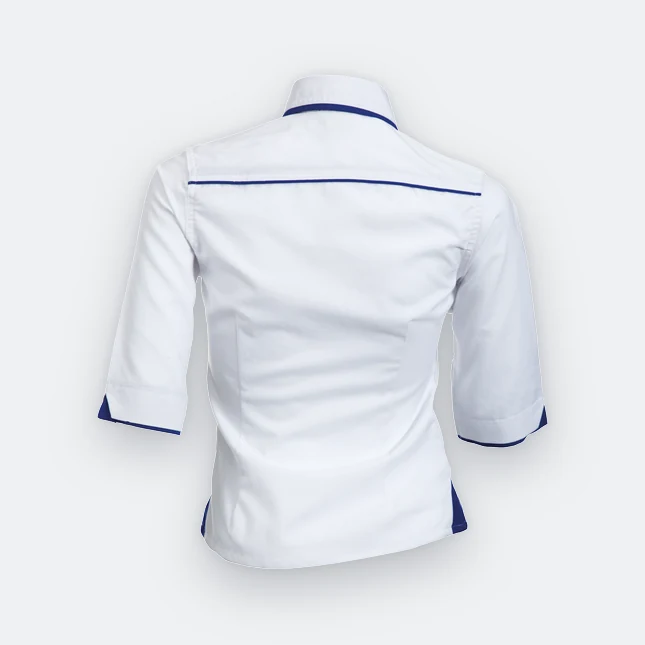 F117 corporate uniform female 3/4 sleeve hidden pocket back view