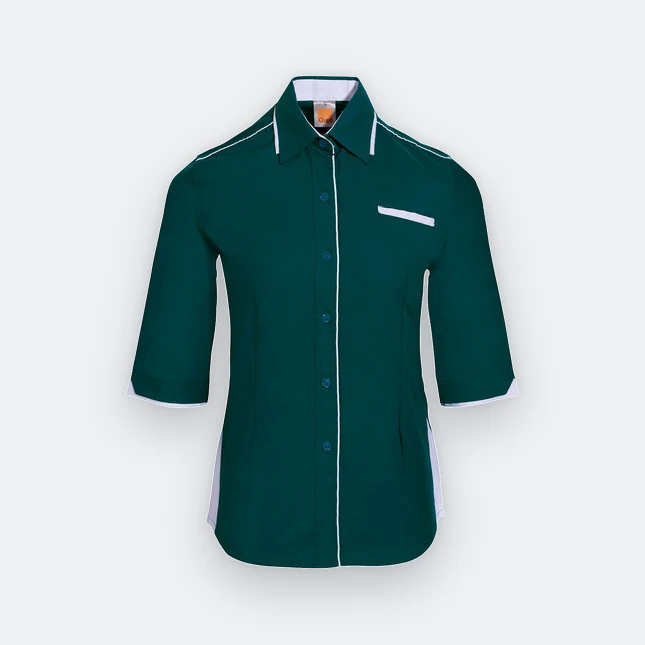 F117 corporate uniform female 3/4 sleeve hidden pocket midnight green colour view