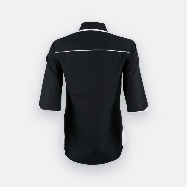 F117 corporate uniform female 3/4 sleeve hidden pocket navy back view