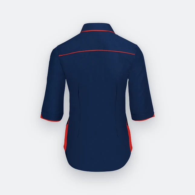 F117 corporate uniform female 3/4 sleeve hidden pocket navy pro back view