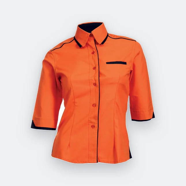 F117 corporate uniform female 3/4 sleeve hidden pocket orange colour view
