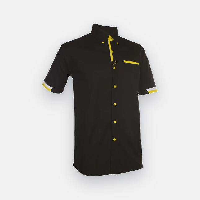 F126 Corporate Uniform Unisex Short Sleeve Three-Colour Contrast Black-Golden Yellow-White F126 corporate uniform unisex short sleeve three-colour contrast black-golden yellow-white colour view