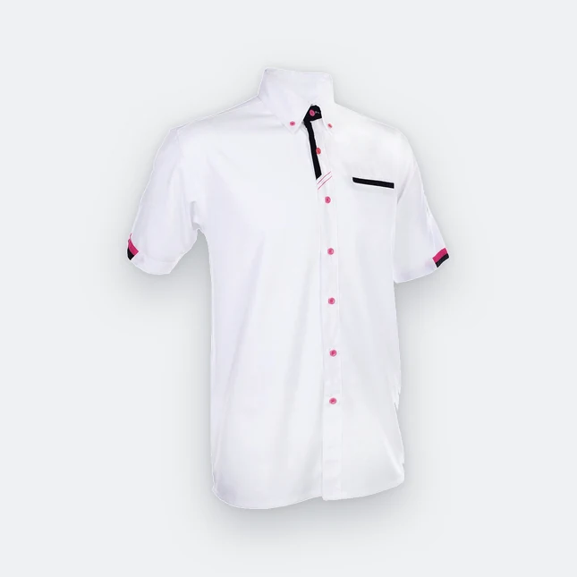 F126 Corporate Uniform Unisex Short Sleeve Three-Colour Contrast White-Navy-Magenta F126 corporate uniform unisex short sleeve three-colour contrast white-navy-magenta colour view