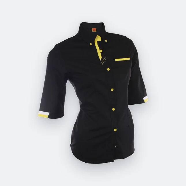 F127 corporate uniform female 3/4 sleeve three-colour contrast black-golden yellow-white colour view