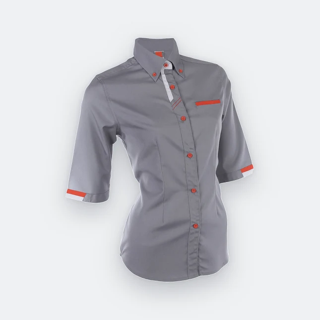 F127 corporate uniform female 3/4 sleeve three-colour contrast dark grey-white-orange colour view