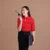 F127 corporate uniform female 3/4 sleeve three-colour contrast worn by model
