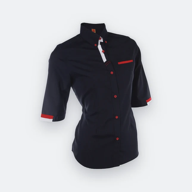 F127 corporate uniform female 3/4 sleeve three-colour contrast navy-white-red colour view