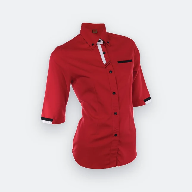 F127 corporate uniform female 3/4 sleeve three-colour contrast red-white-black colour view