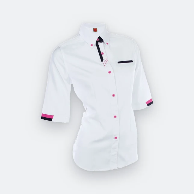 F127 corporate uniform female 3/4 sleeve three-colour contrast white-navy-magenta colour view