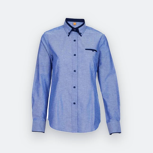 F143 corporate uniform female long sleeve oxford light blue-white colour view