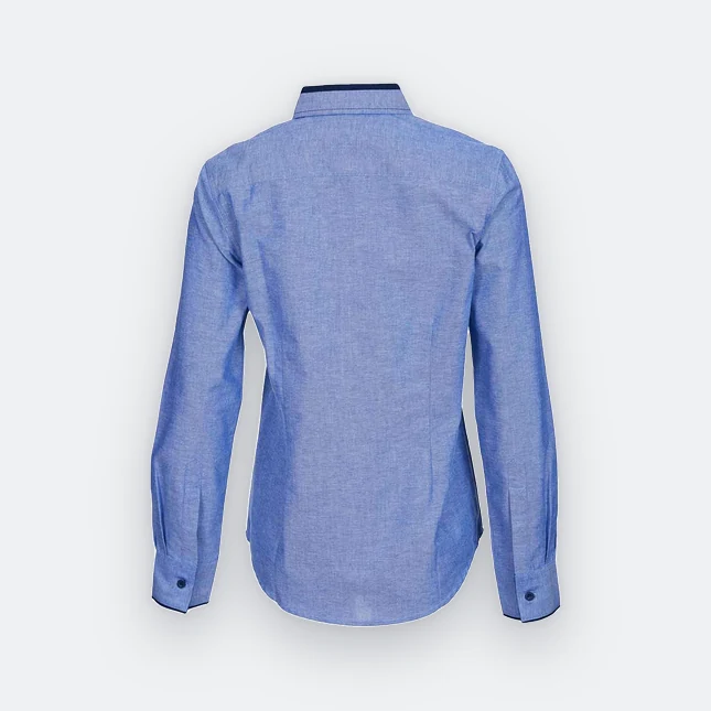 F143 corporate uniform female long sleeve oxford light blue-white back view
