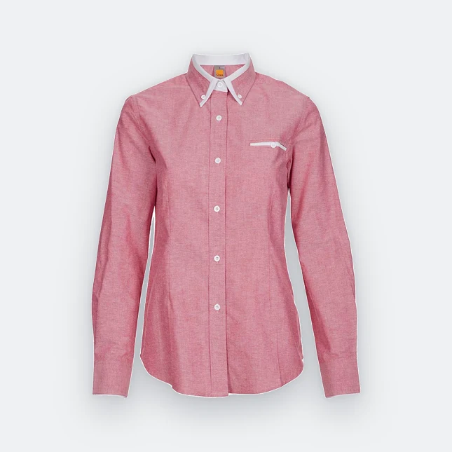 F143 corporate uniform female long sleeve oxford red-white colour view